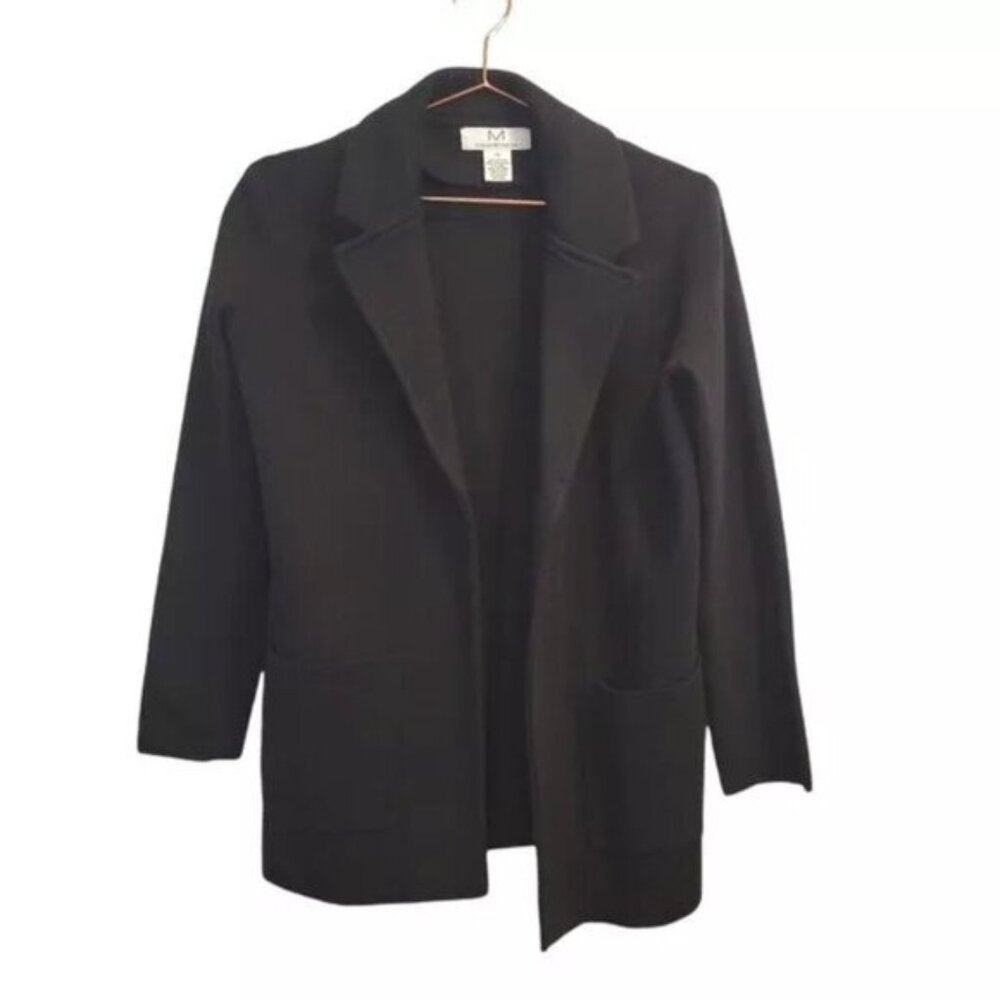 M Magaschoni | Wool Blend Knit Open Front Pocket Cardigan Black
